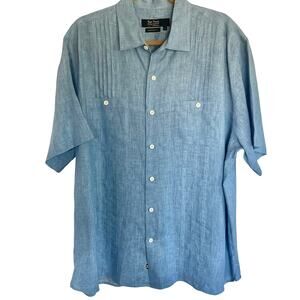 Nat Nast 100% Linen Button Up Shirt American Fit Mens Size L Short Sleeves Blue